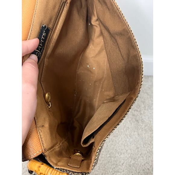 Eric Javits New York Woven Straw Shoulder Handbag with Bamboo Detail Tan - Picture 4 of 10